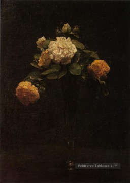 Roses blanches et jaunes dans un grand vase peintre de fleurs Henri Fantin Latour Peinture à l'huile